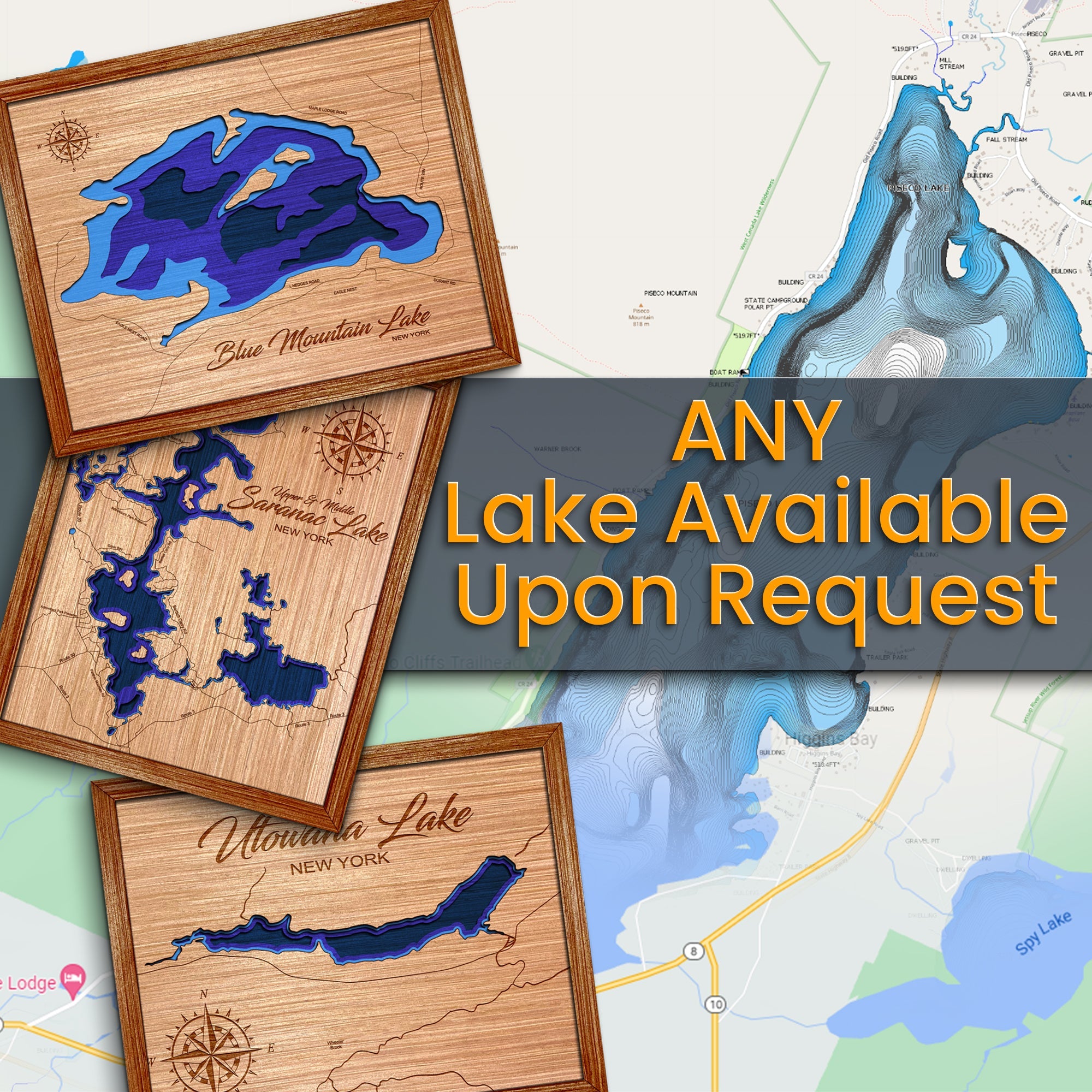 Custom 3D Wood Lake Map - Any Lake or Coastline | Layered Depth Art ...