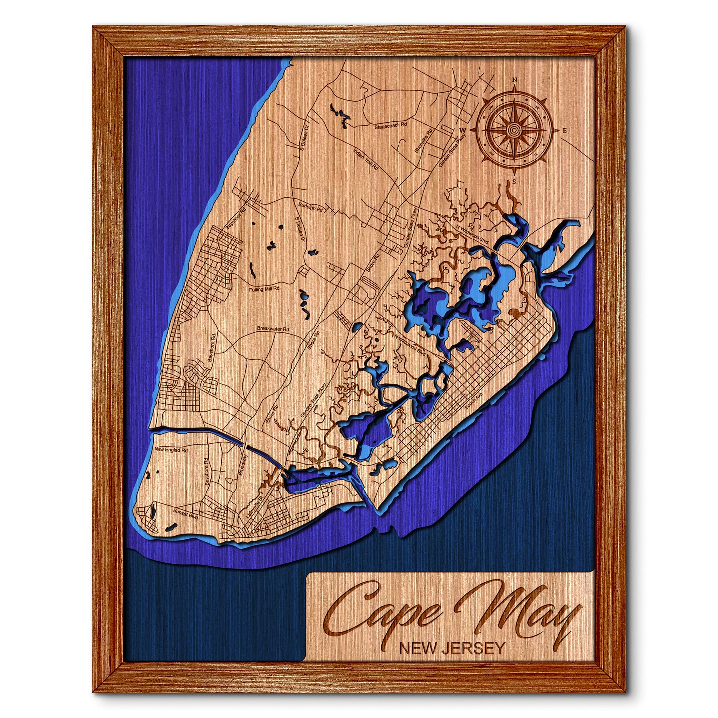 Cape May, New Jersey Depth Map - Any Lake, Pond, or Reservoir, Home Decor, Wall Art, wall decor