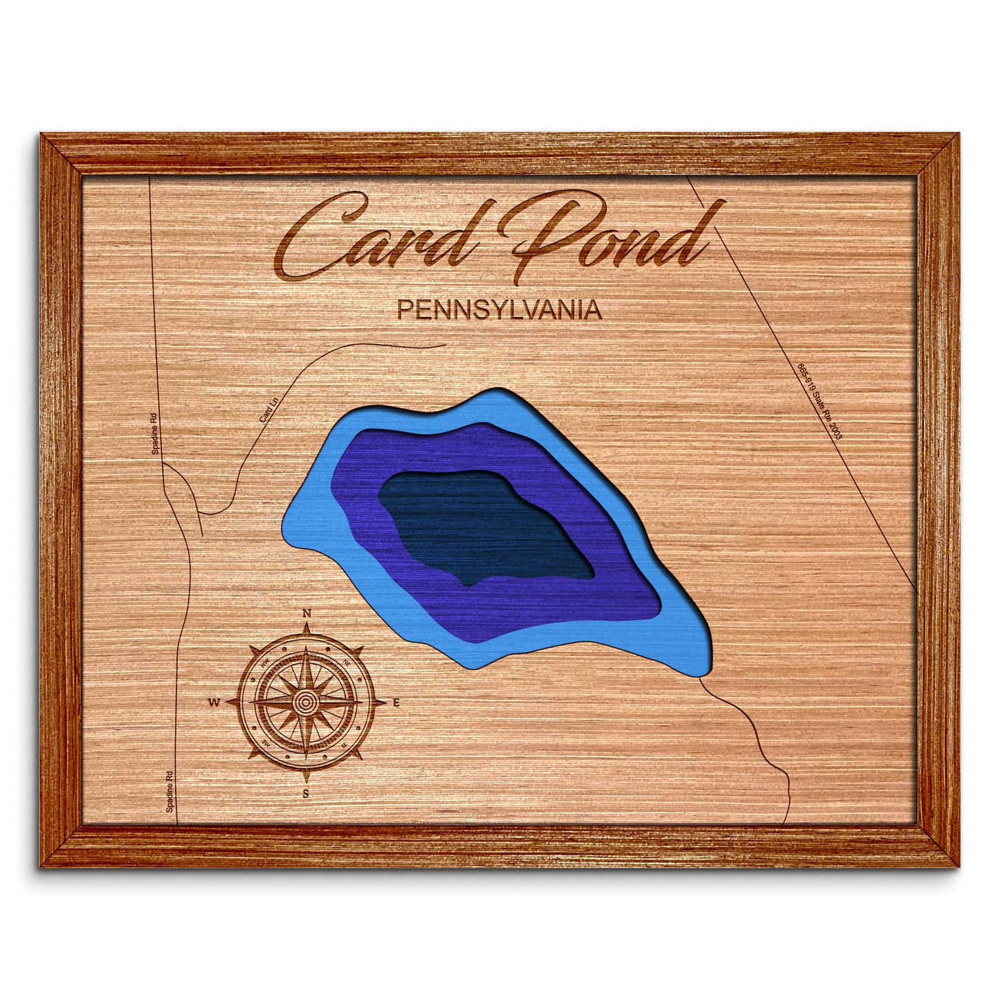 Cord(Card) Pond, Pennsylvania Depth Map - Any Lake, Pond, or Reservoir, Home Decor, Wall Art, Wall Decor