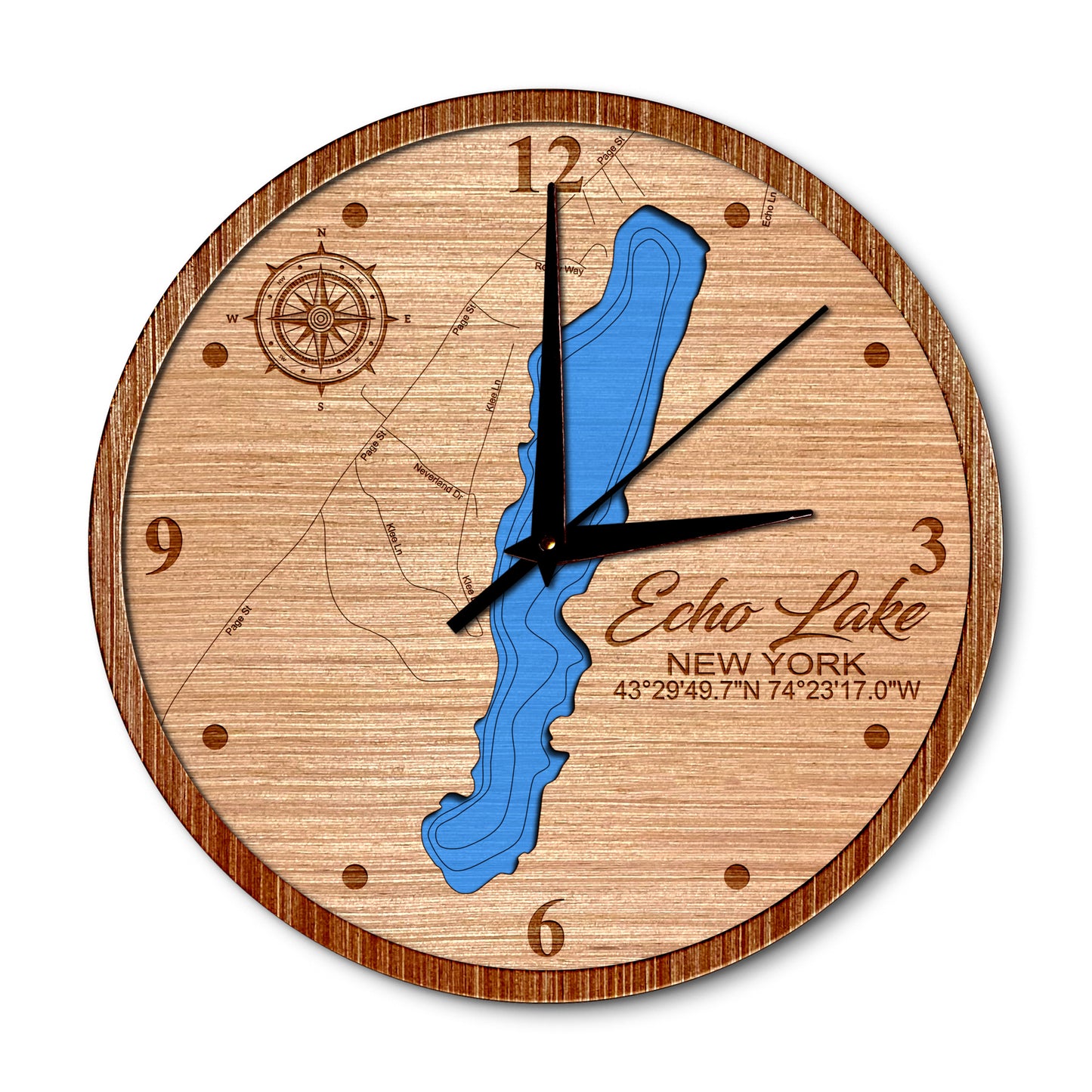Echo Lake(Speculator), New York 14in Layered Map Clock - Any Lake, Pond, or Reservoir - Unique Home Decor