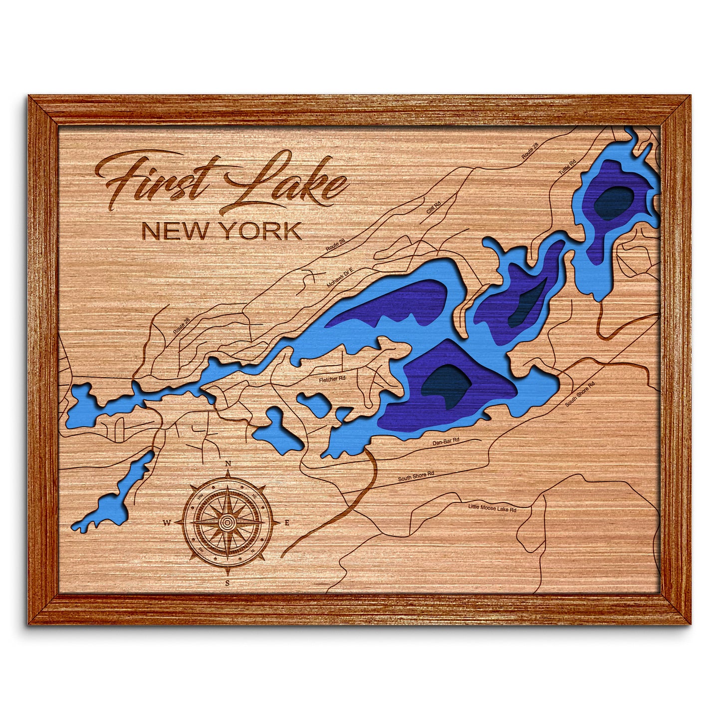 First Lake (Fulton Chain of lakes), New York Depth Map - Any Lake, Pond, or Reservoir, Home Decor, Wall Art, wall decor