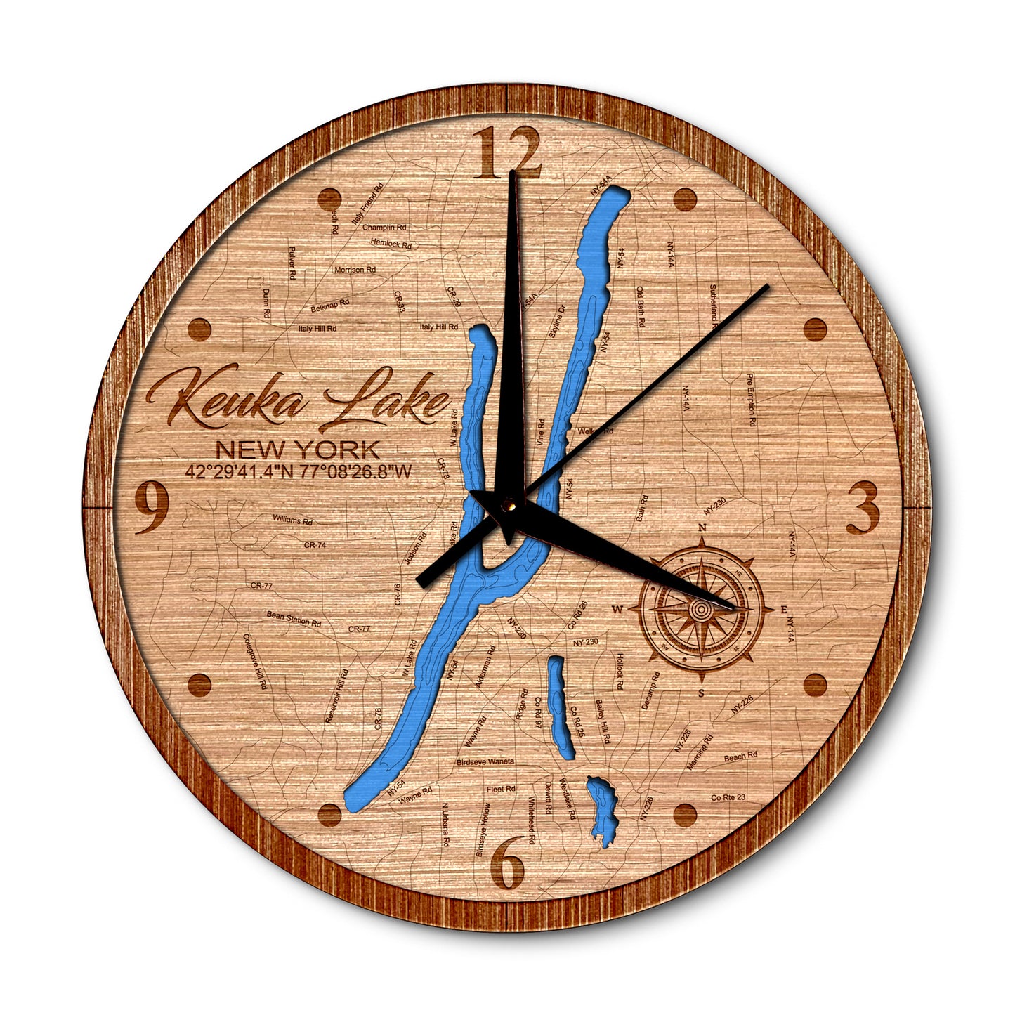 Keuka Lake, New York Layered Map Clock - Any Lake, Pond, or Reservoir - Unique Home Decor
