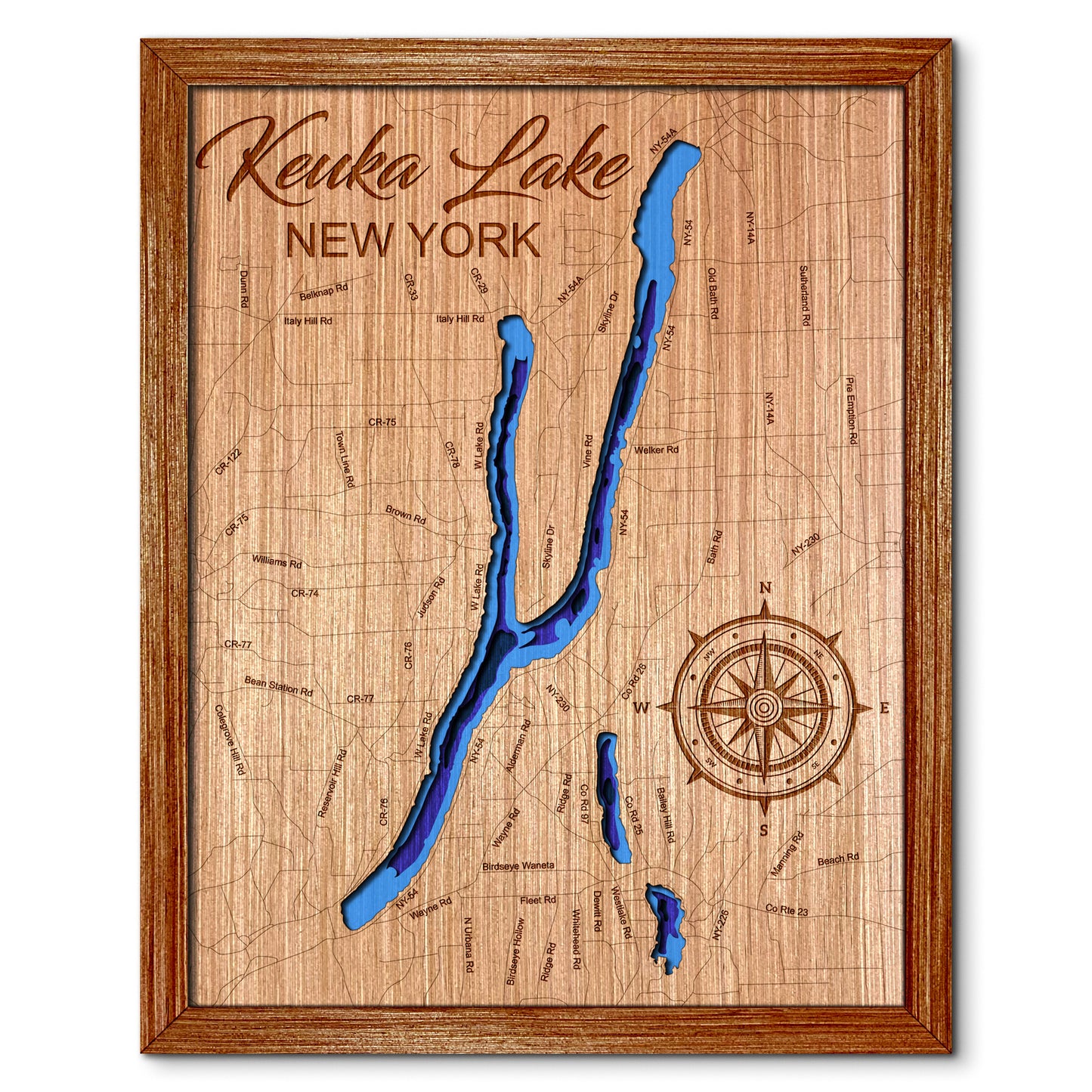 Keuka Lake, New York Depth Map - Any Lake, Pond, or Reservoir, Home Decor, Wall Art, Wall Decor