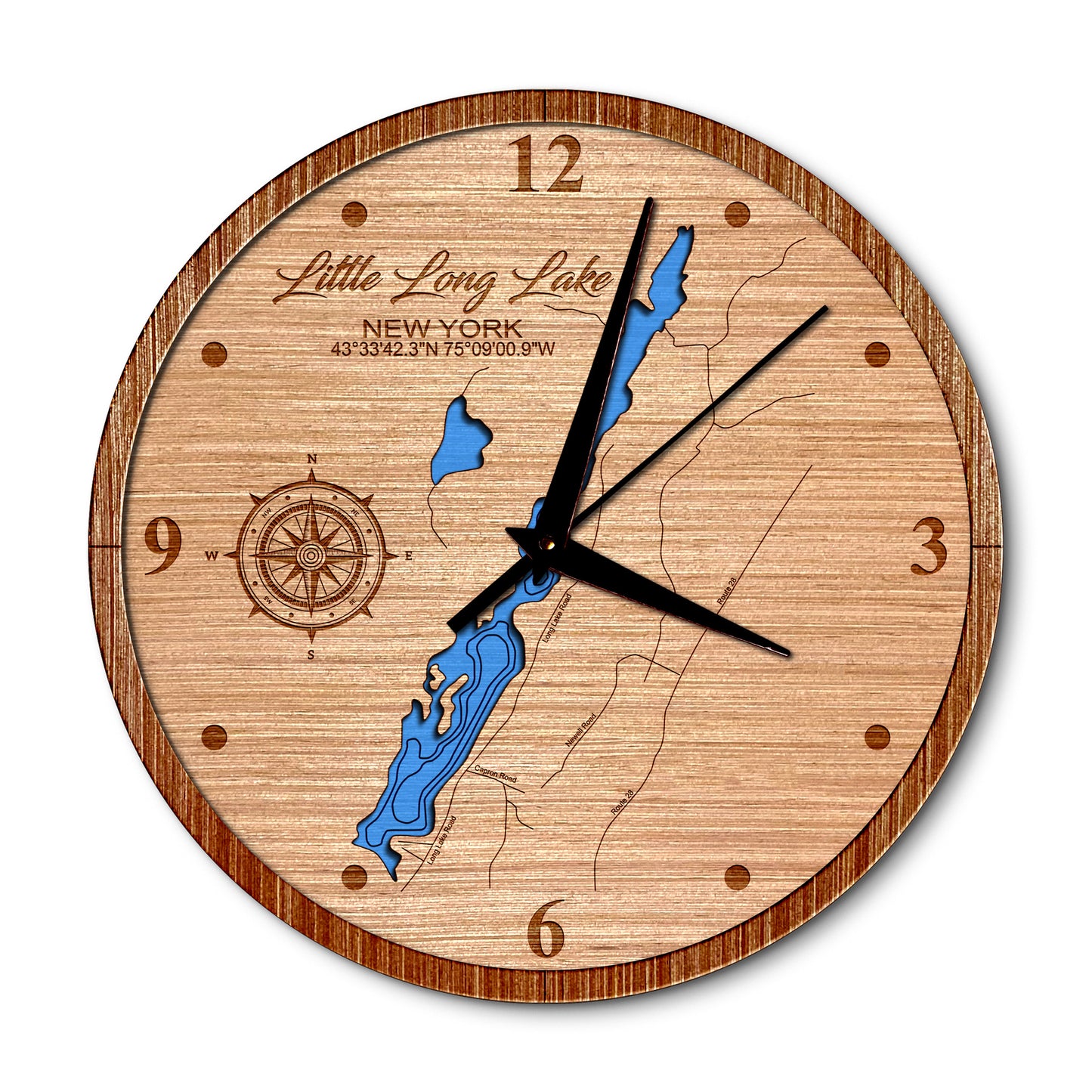 Little Long Lake, New York Layered Map Clock - Any Lake, Pond, or Reservoir - Unique Home Decor