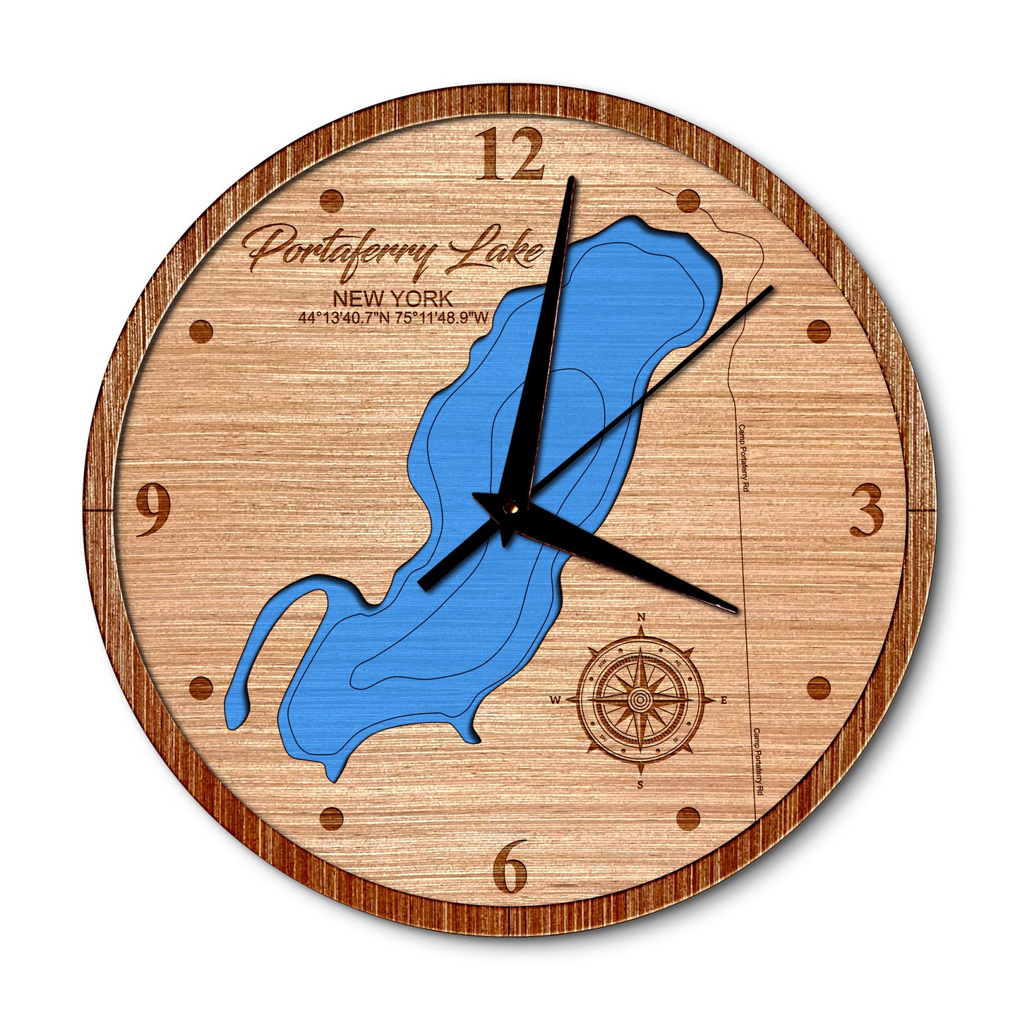 Portaferry Lake, New York Layered Map Clock - Any Lake, Pond, or Reservoir - Unique Home Decor