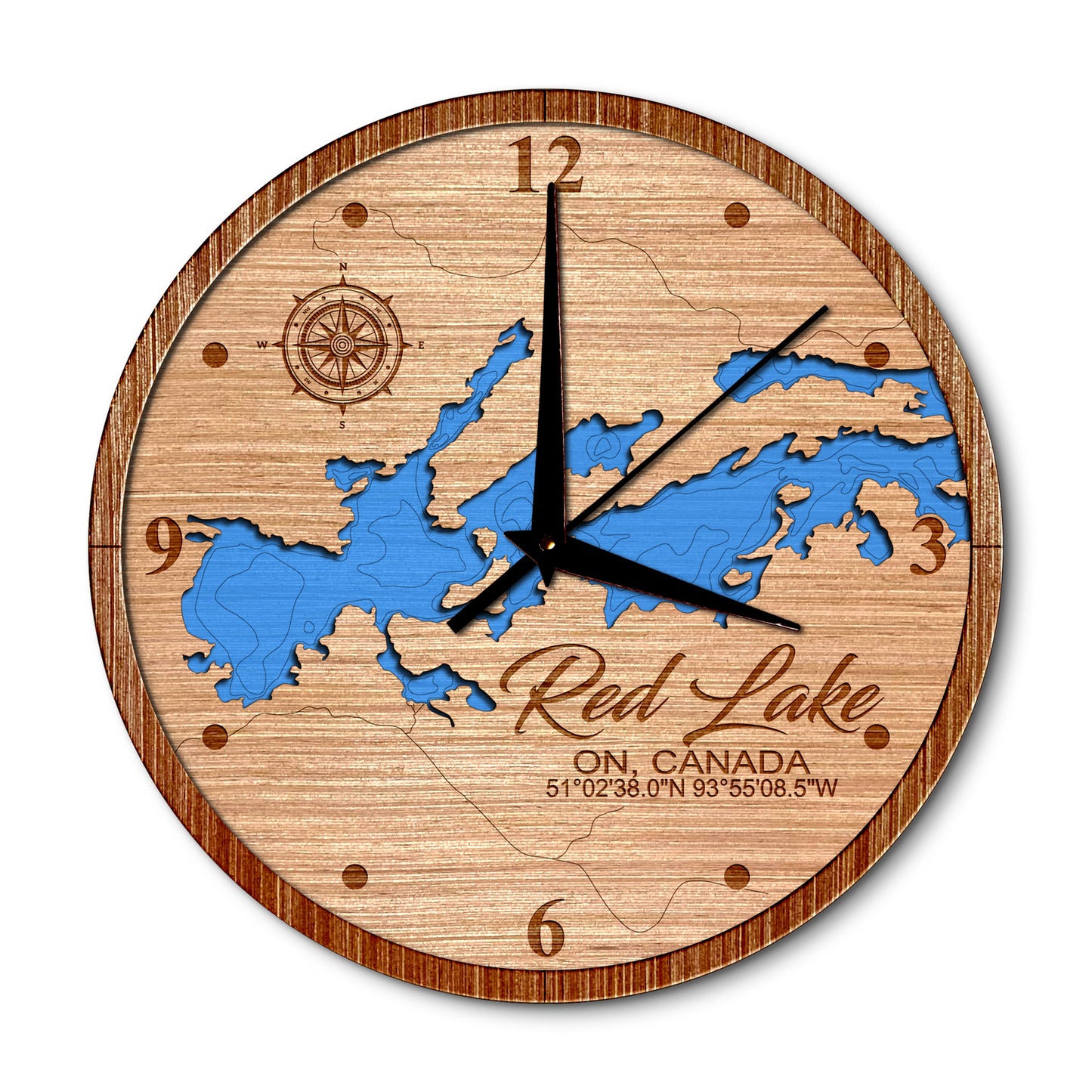 Red Lake in Ontario, Canada 14in Layered Map Clock - Any Lake, Pond, or Reservoir - Unique Home Decor