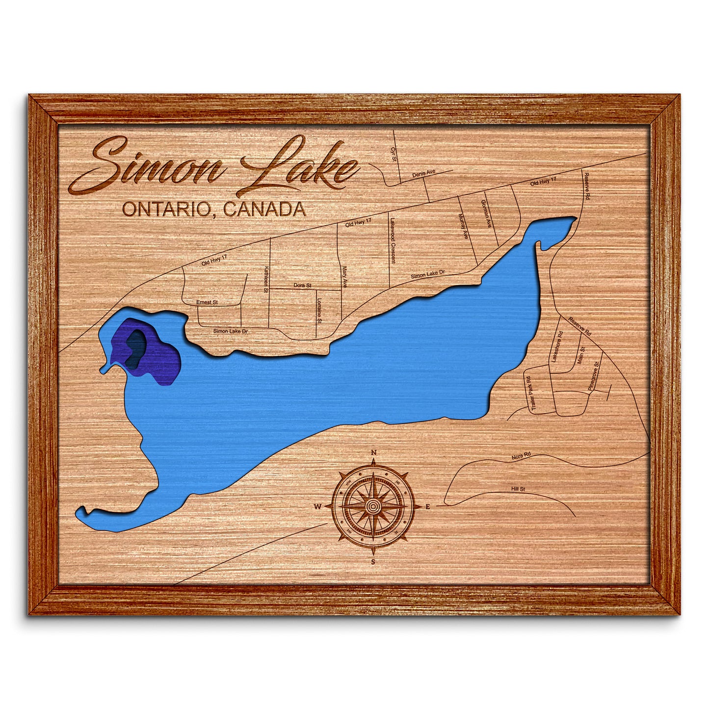 Simon Lake in Ontario, Canada Depth Map - Any Lake, Pond, or Reservoir, Home Decor, Wall Art. wall decor