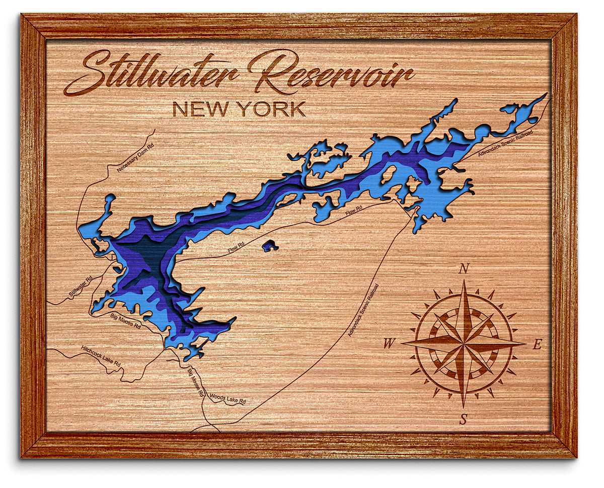 Stillwater Reservoir, New York Depth Map - Any Lake, Pond, or Reservoir, Home Decor, Wall Art, Wall Decor