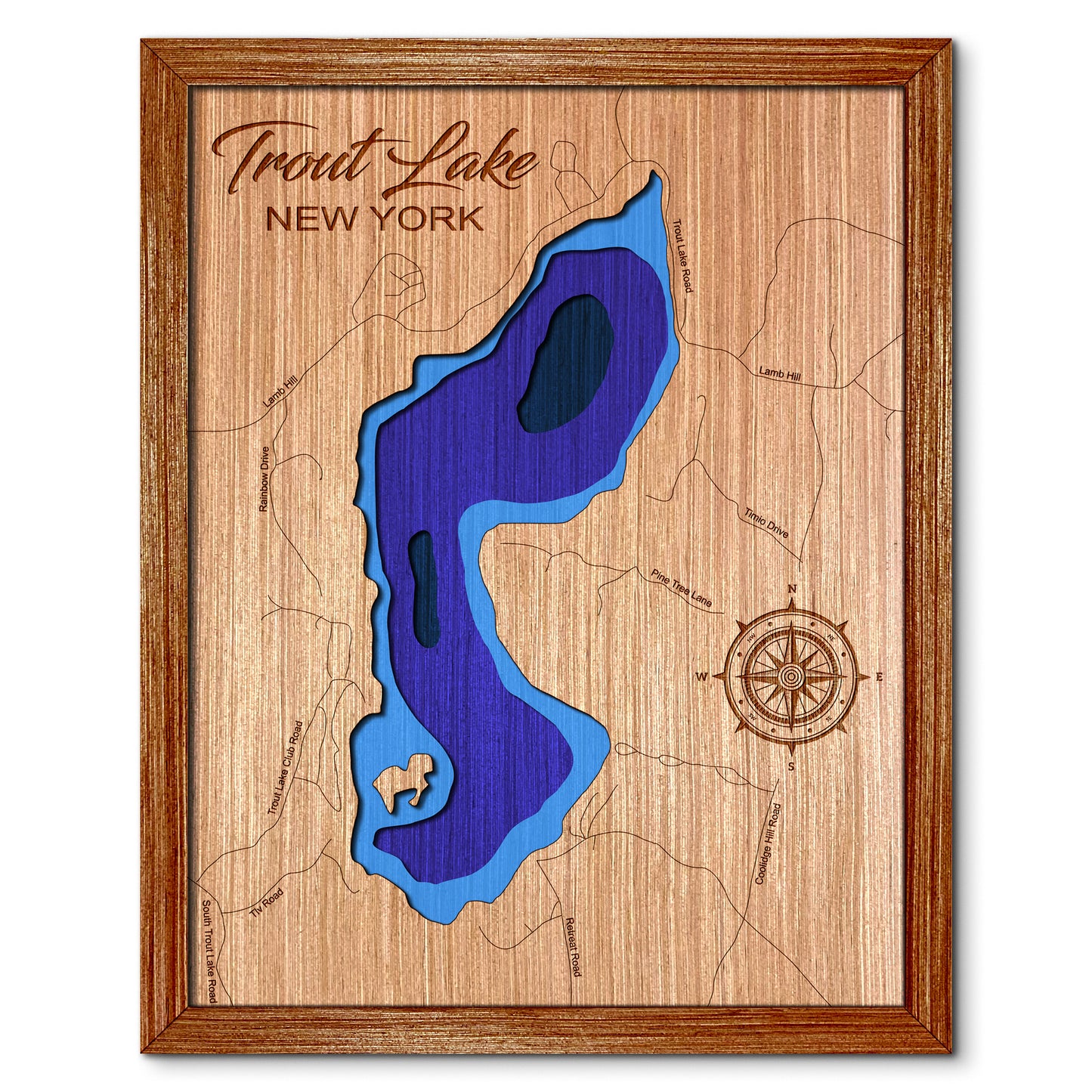 Trout Lake, New York Depth Map - Any Lake, Pond, or Reservoir, Home Decor, Wall Art, Wall Decor