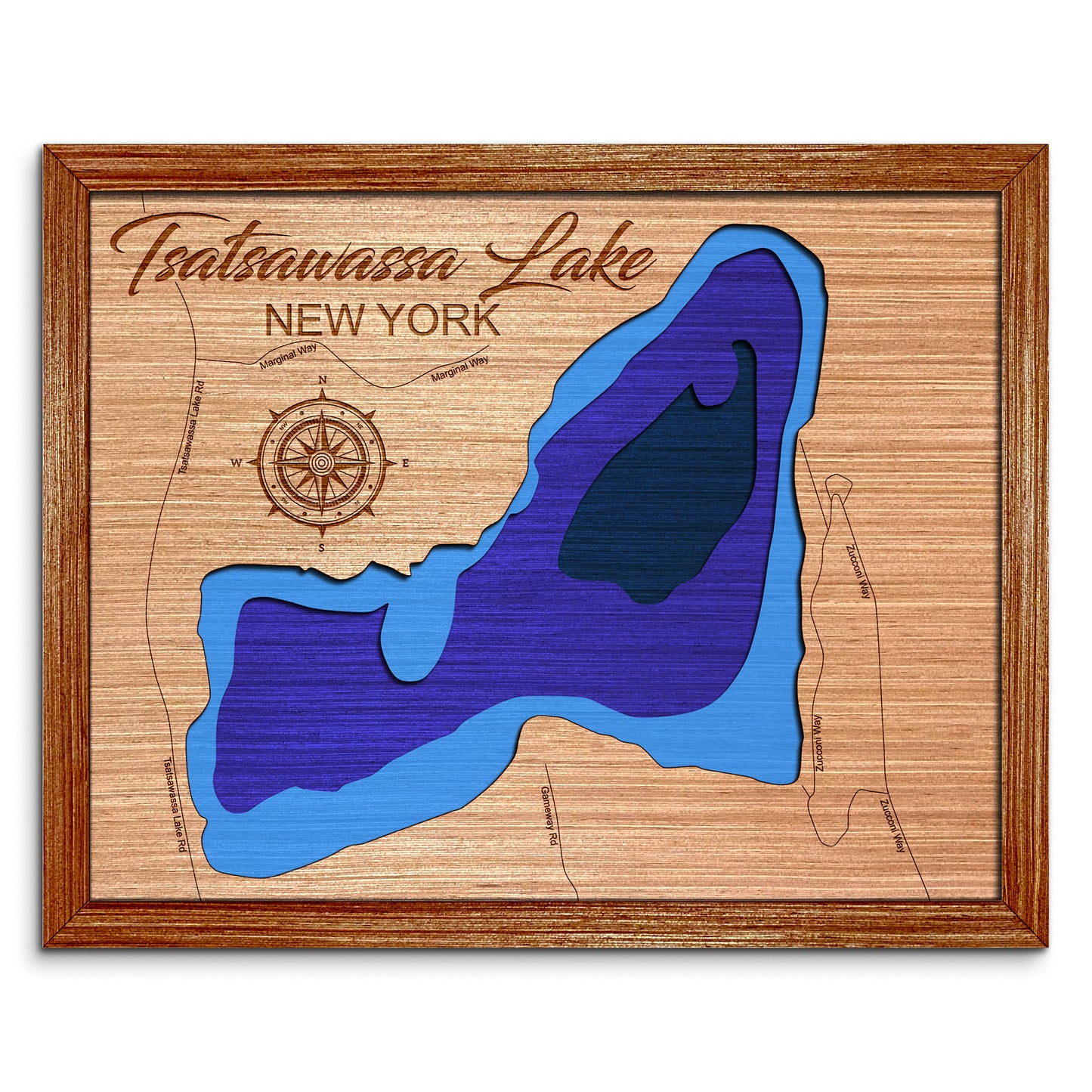 Tsatsawassa Lake, New York Depth Map - Any Lake, Pond, or Reservoir - Unique Home Decor, Wall Art, Wall Decor