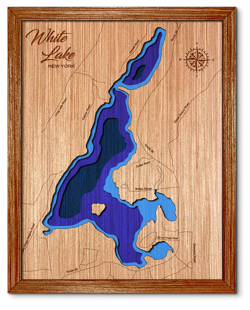 White Lake, New York Depth Map - Any Lake, Pond, or Reservoir, Home Decor, Wall Art, Wall Decor