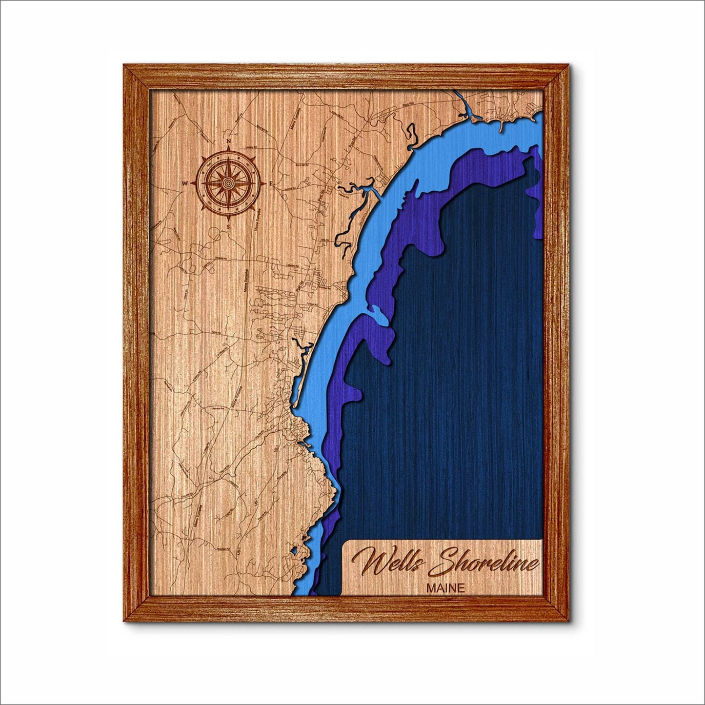 Wells, Maine Shoreline Depth Map - Any Lake, Pond, or Reservoir, Home Decor, Wall Art, Wall Decor