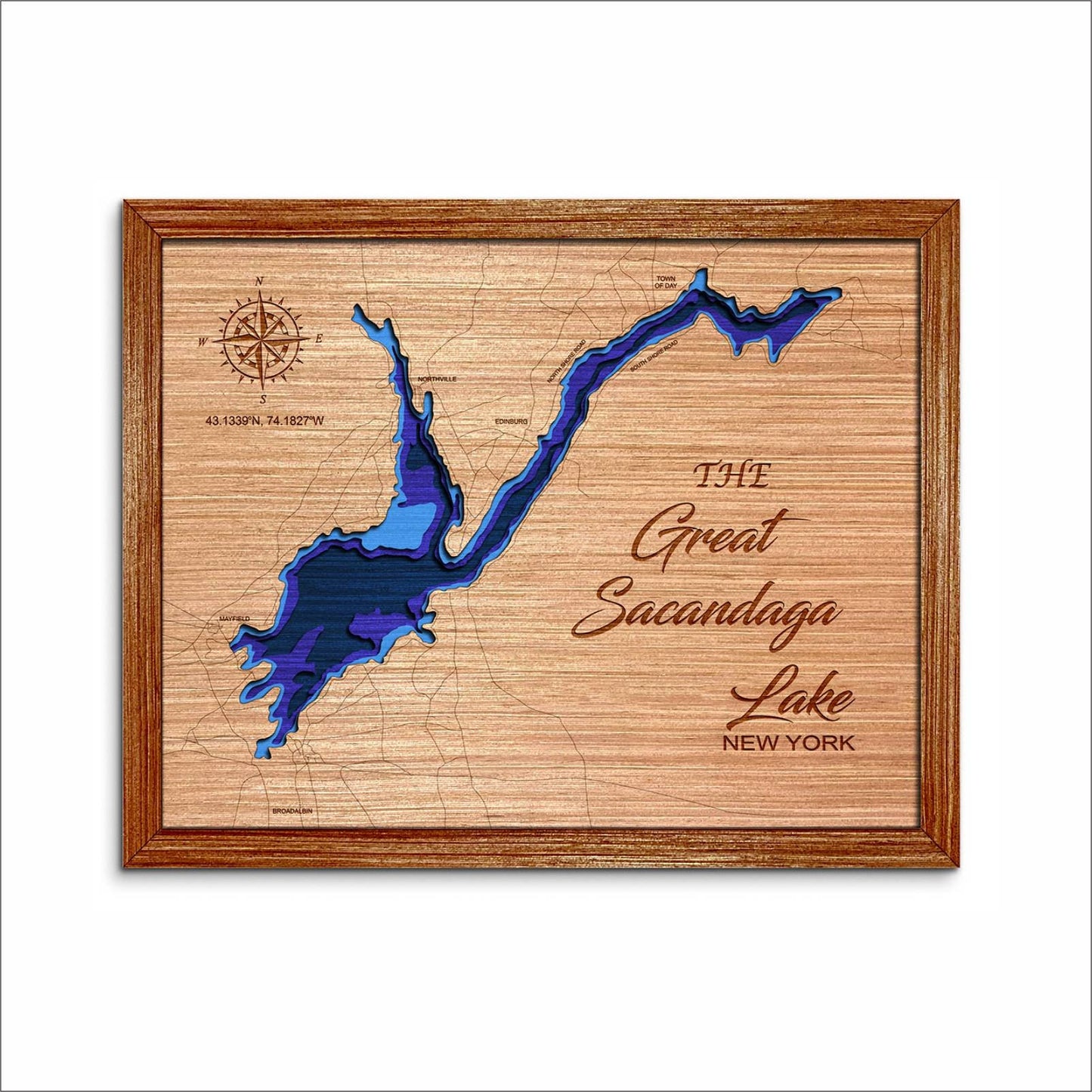Great Sacandaga Lake, New York Depth Map - Any Lake, Pond, or Reservoir - Unique Home Decor, Wall Art