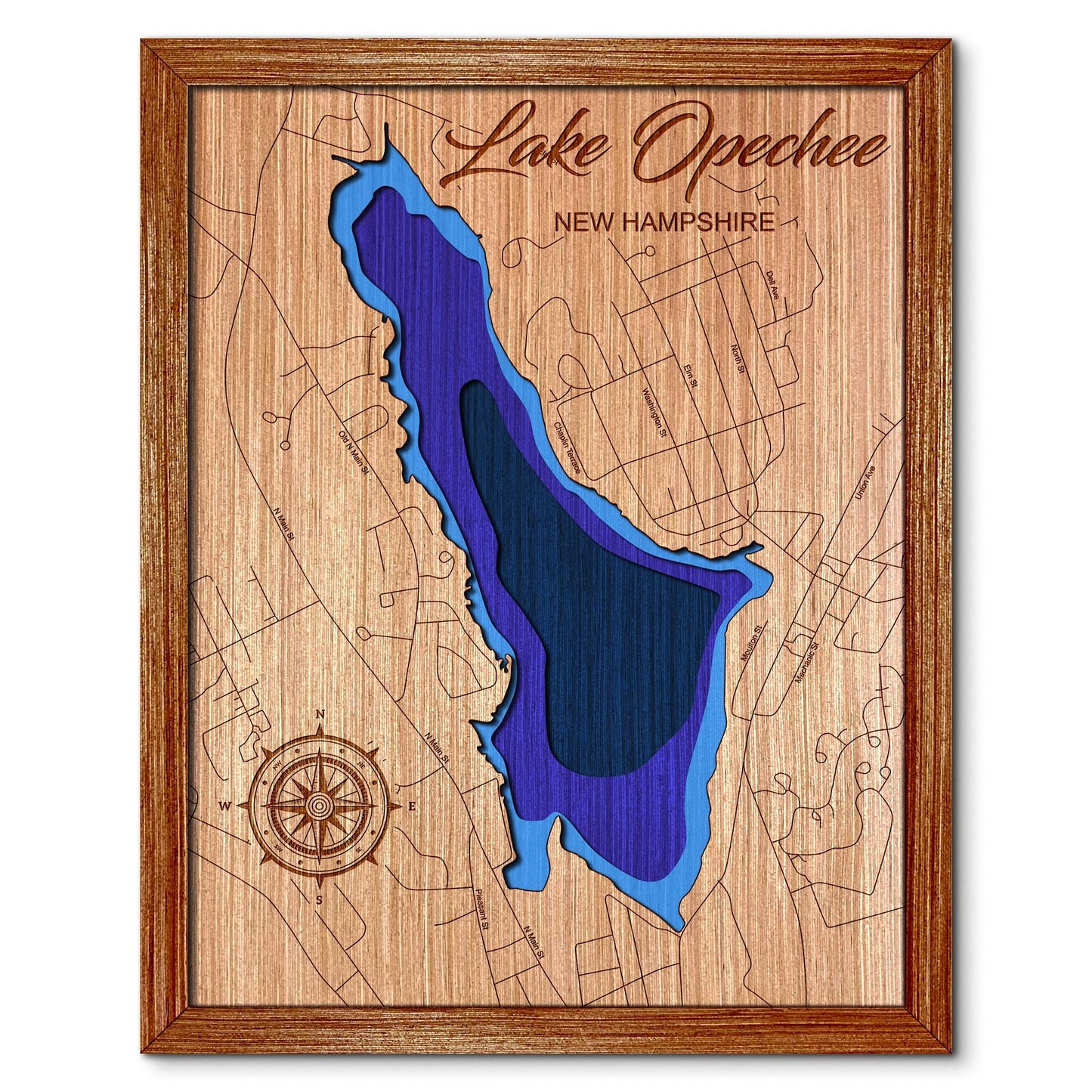Lake Opechee, New Hampshire Depth Map - Any Lake, Pond, or Reservoir, Home Decor, Wall Art, Wall Decor