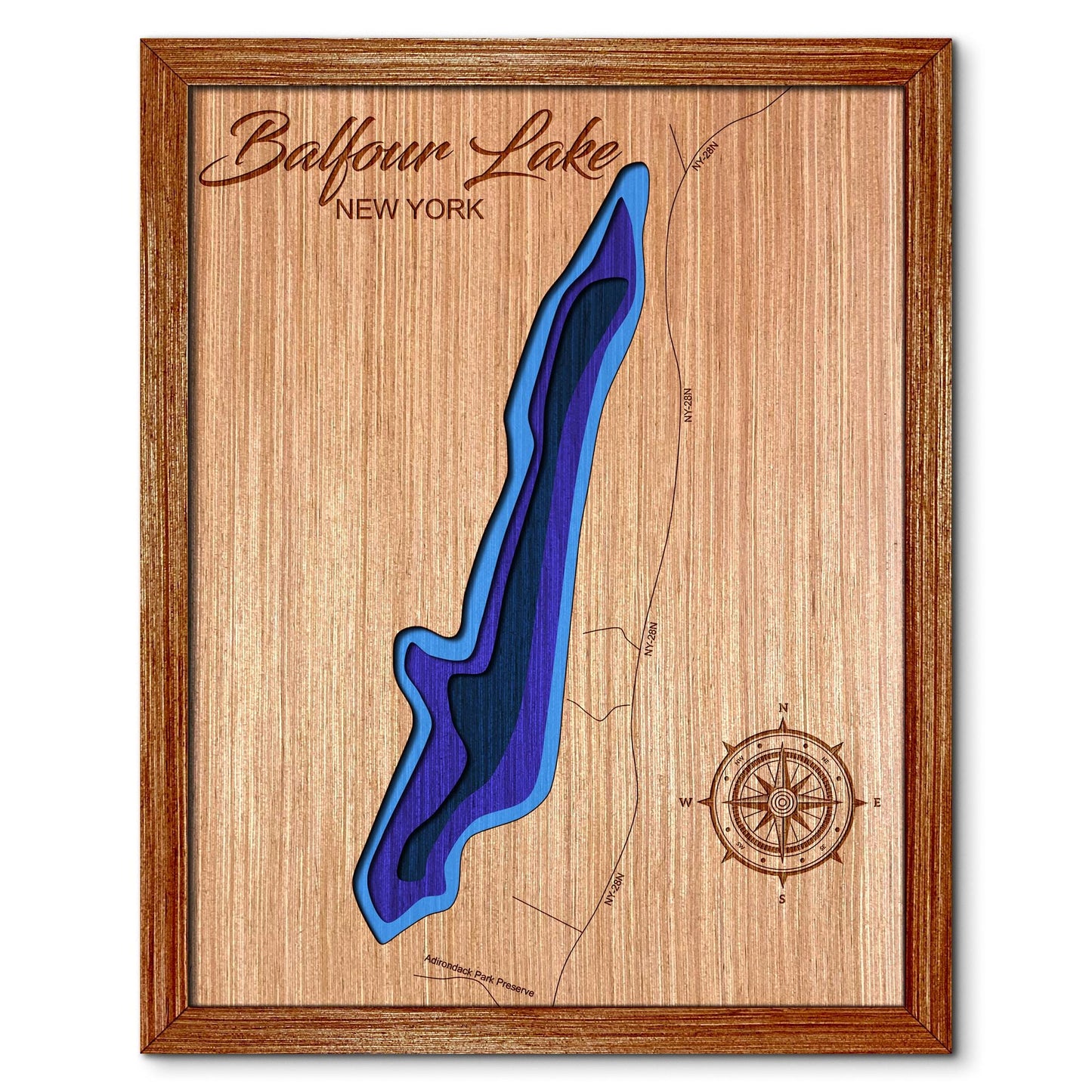 Balfour Lake, New York Depth Map - Any Lake, Pond, or Reservoir, Home Decor, Wall Art. wall decor