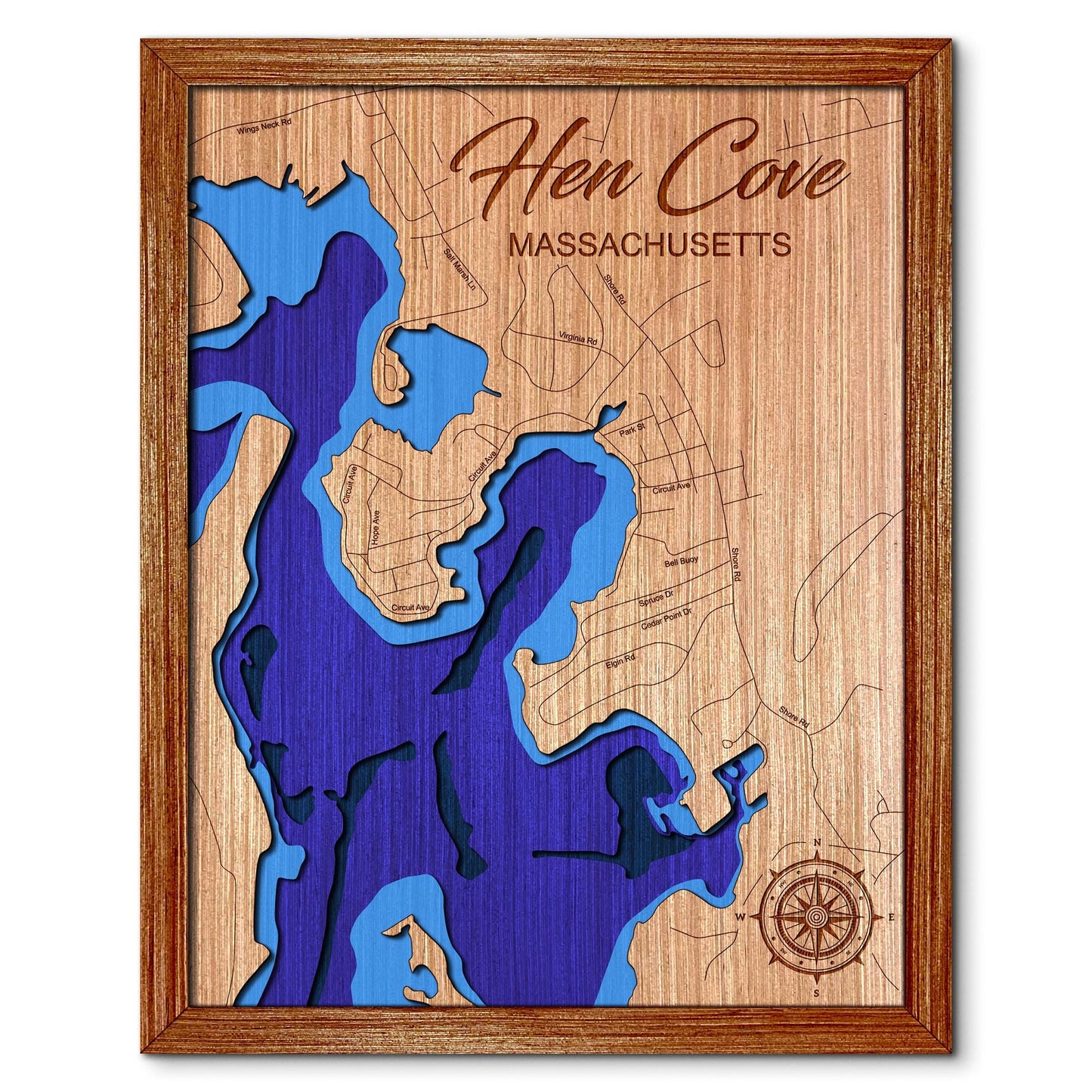 Hen Cove in Bourne, Massachusetts Depth Map - Any Lake, Pond, or Reservoir, Home Decor, Wall Art, wall decor