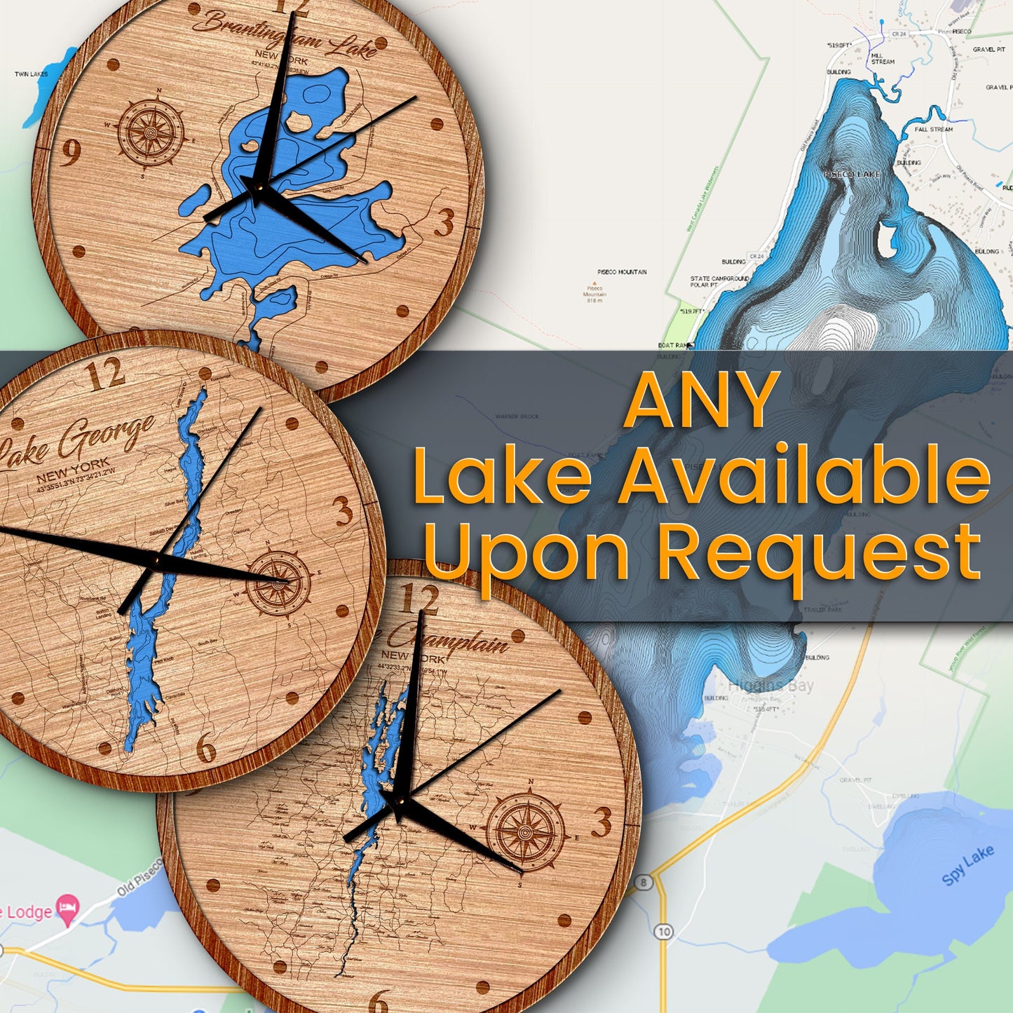 Tsatsawassa Lake, New York Layered Map Clock - Any Lake, Pond, or Reservoir - Unique Home Decor