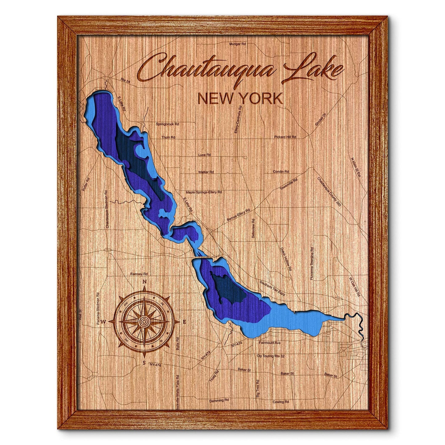 Chautauqua Lake, New York Depth Map - Any Lake, Pond, or Reservoir, Home Decor, Wall Art, wall decor