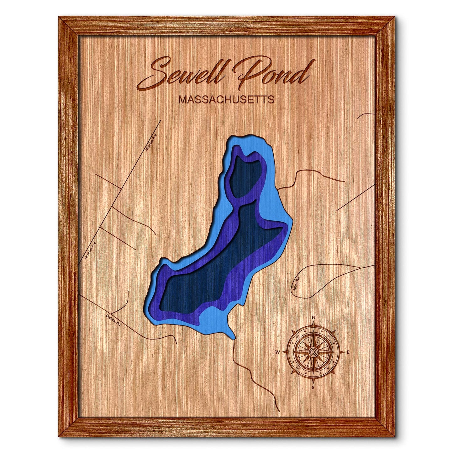 Sewell Pond, Massachusetts Depth Map - Any Lake, Pond, or Reservoir, Home Decor, Wall Art, Wall Decor
