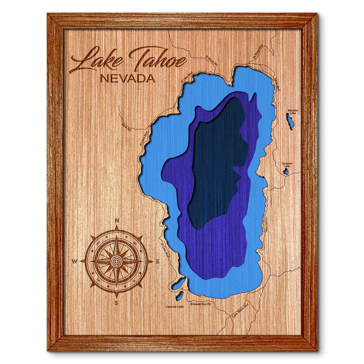 Lake Tahoe Depth, Nevada Depth Map - Any Lake, Pond, or Reservoir - Unique Home Decor, Wall Art