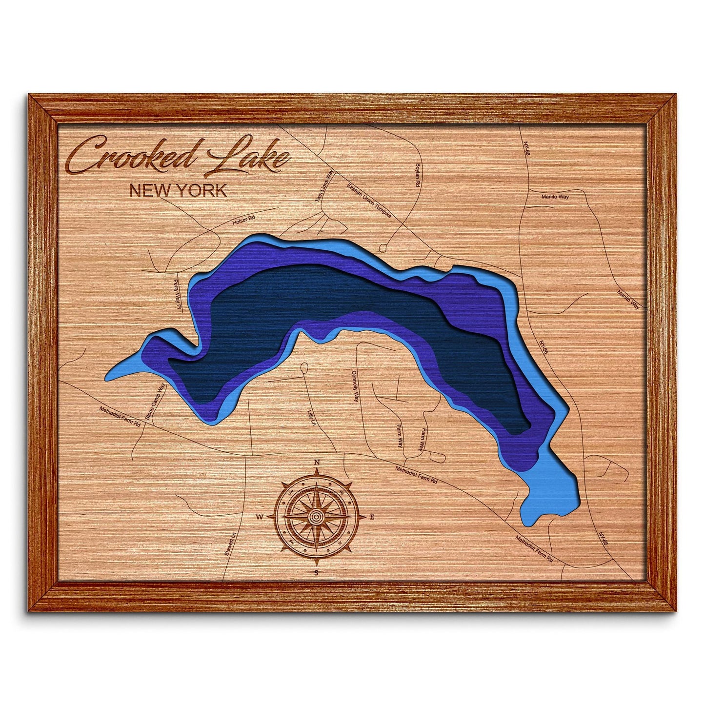 Crooked Lake(Avril Park), New York Depth Map - Any Lake, Pond, or Reservoir , Home Decor, Wall Art. wall decor