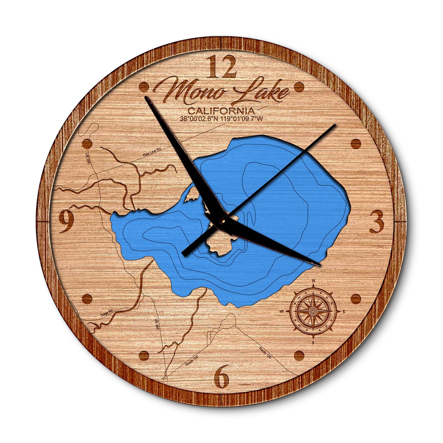 Mono Lake, California Layered Map Clock - Any Lake, Pond, or Reservoir - Unique Home Decor