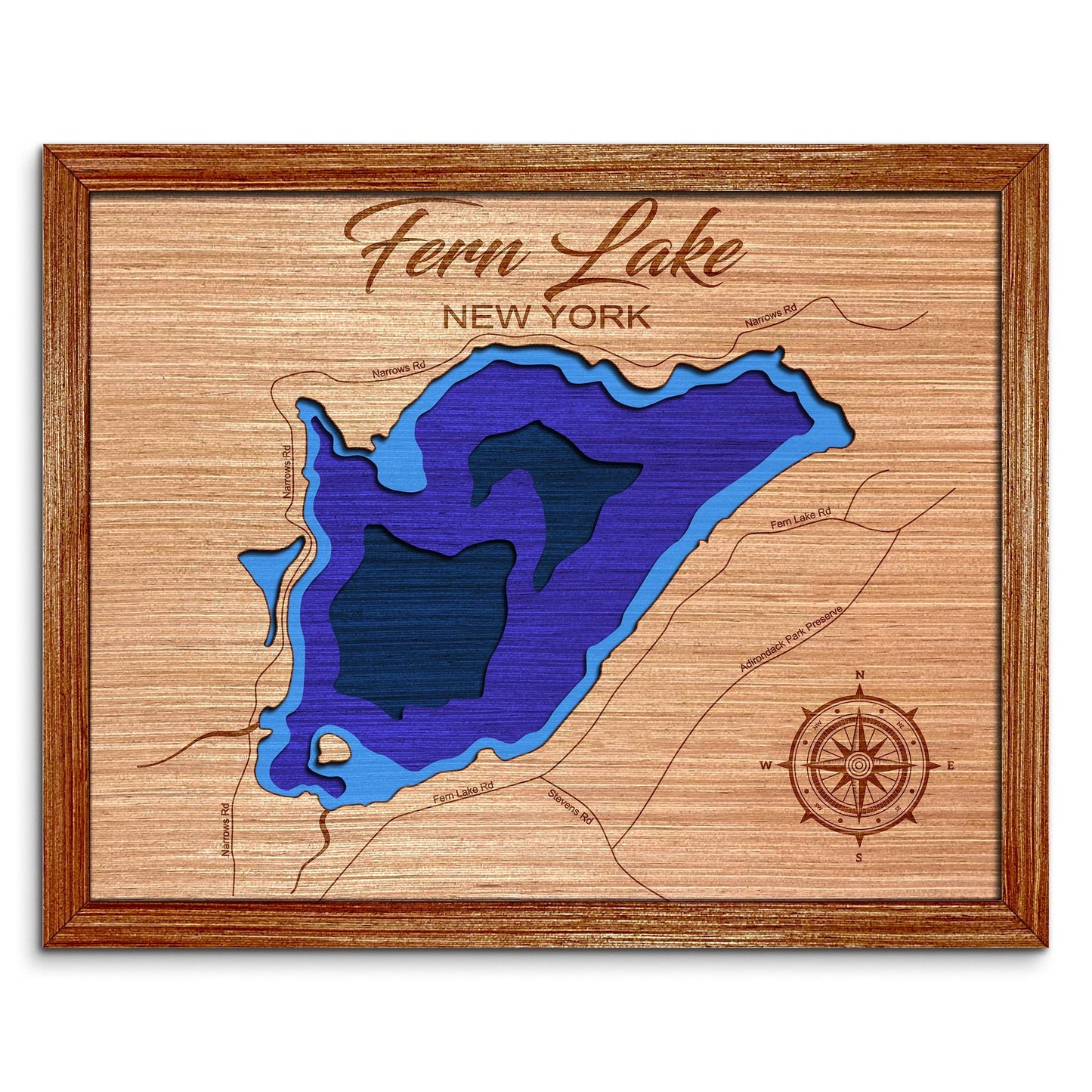 Fern Lake, New York Depth Map - Any Lake, Pond, or Reservoir - Unique Home Decor, Wall Art