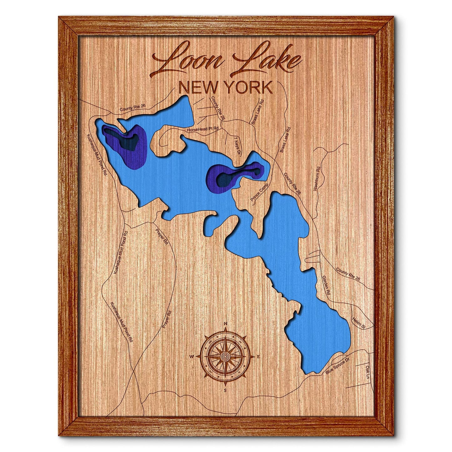 Loon Lake in Vermontville, New York Depth Map - Any Lake, Pond, or Reservoir - Unique Home Decor, Wall Art