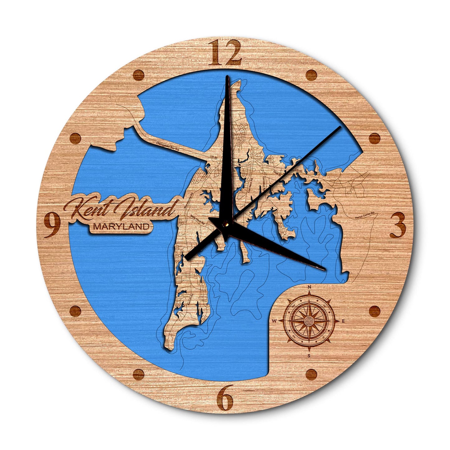Kent Island, Maryland Map Clock - Any Lake, Pond, or Reservoir - Unique Home Decor