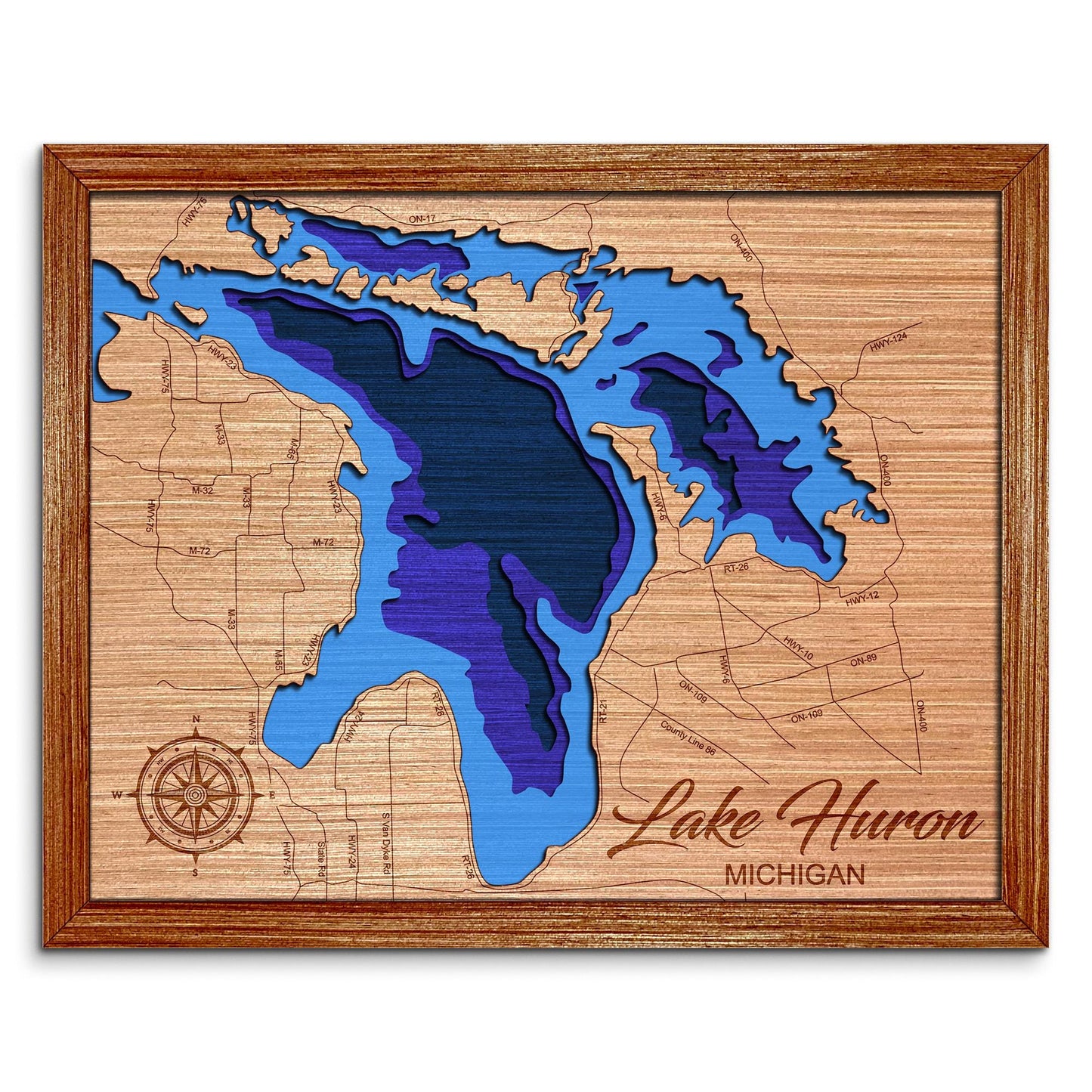 Lake Huron, Michigan Depth Map - Any Lake, Pond, or Reservoir, Home Decor, Wall Art, Wall Decor