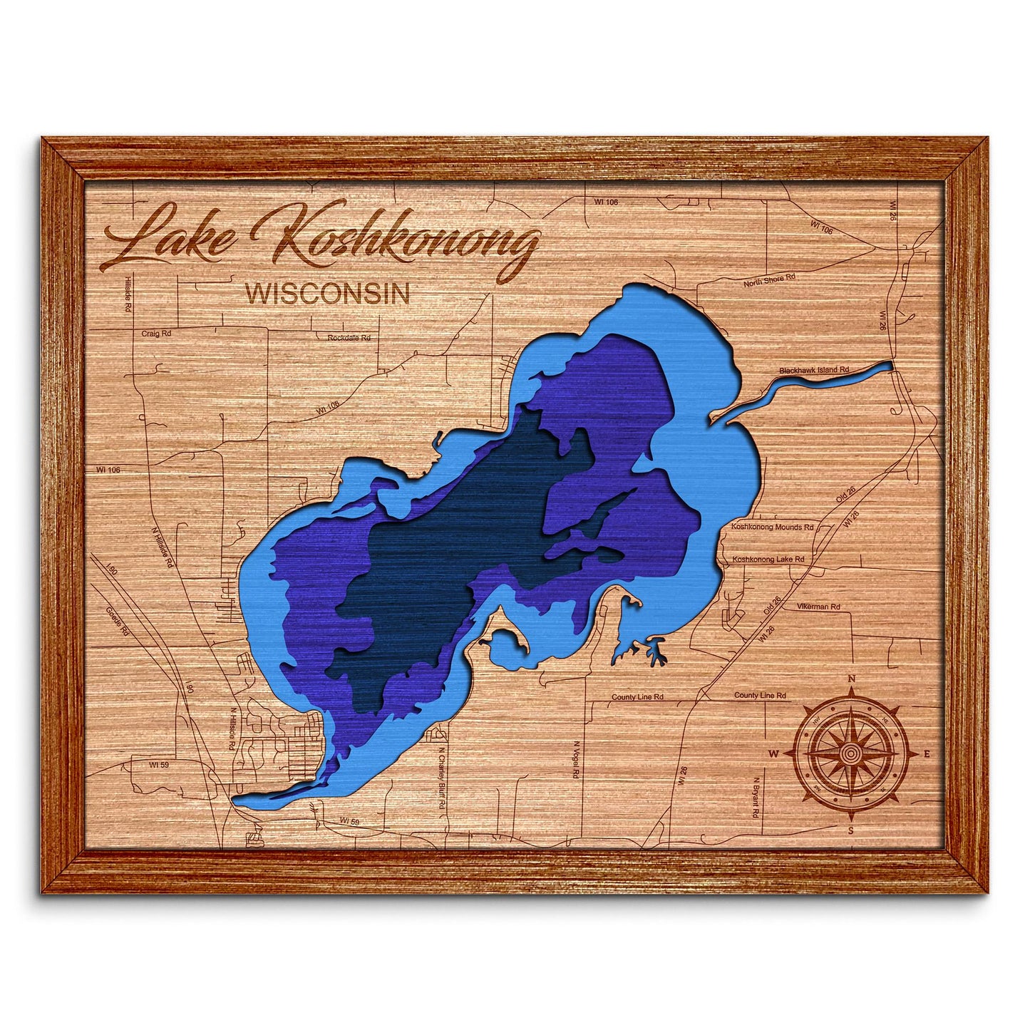Lake Koshkonong, Wisconsin Depth Map - Any Lake, Pond, or Reservoir, Home Decor, Wall Art, Wall Decor