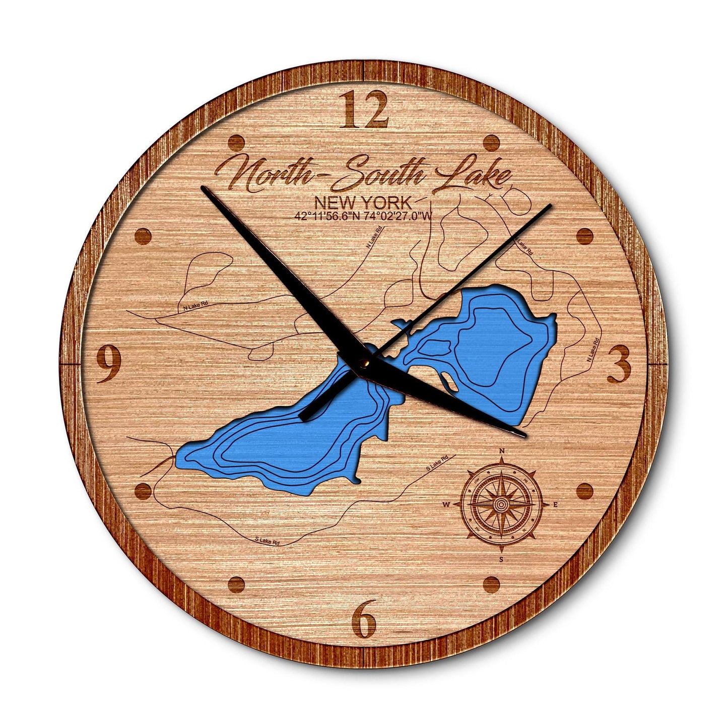 North & South Lake, New York Map Clock - Any Lake, Pond, or Reservoir - Unique Home Decor