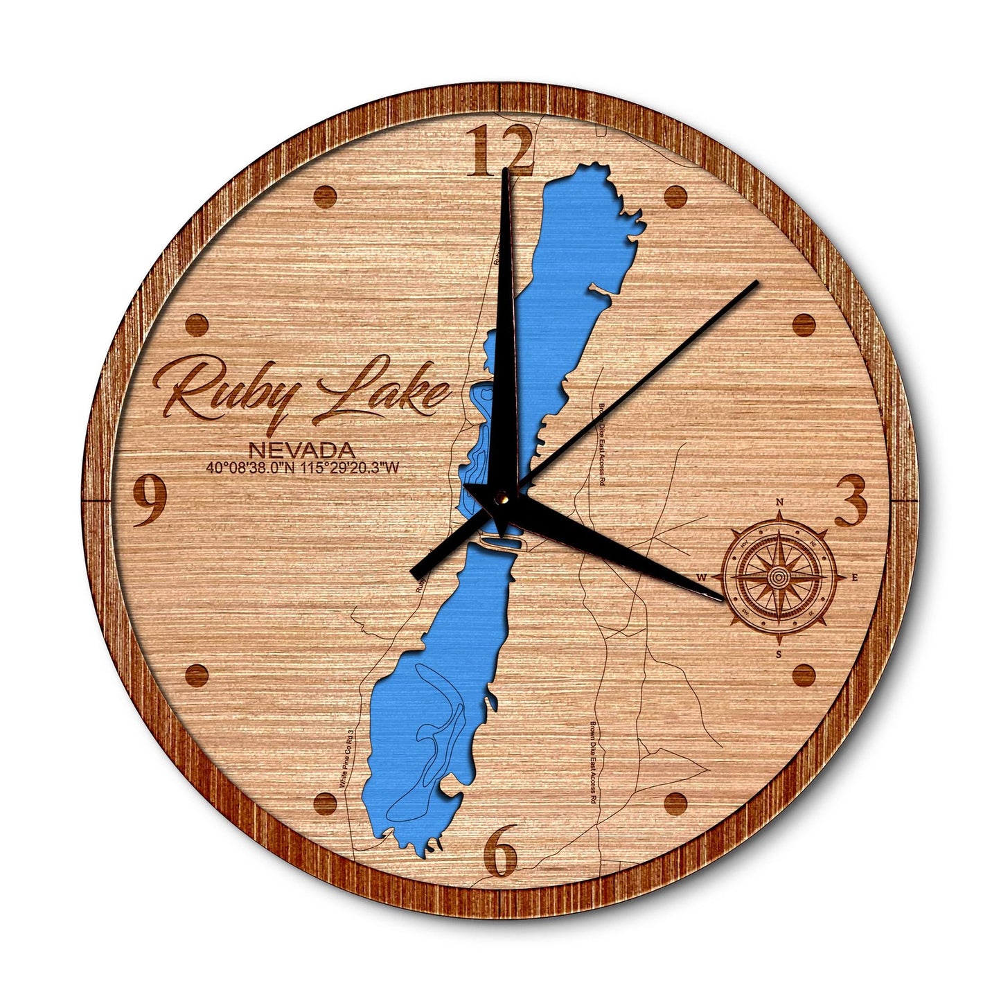 Ruby Lake, Nevada Layered Map Clock - Any Lake, Pond, or Reservoir - Unique Home Decor