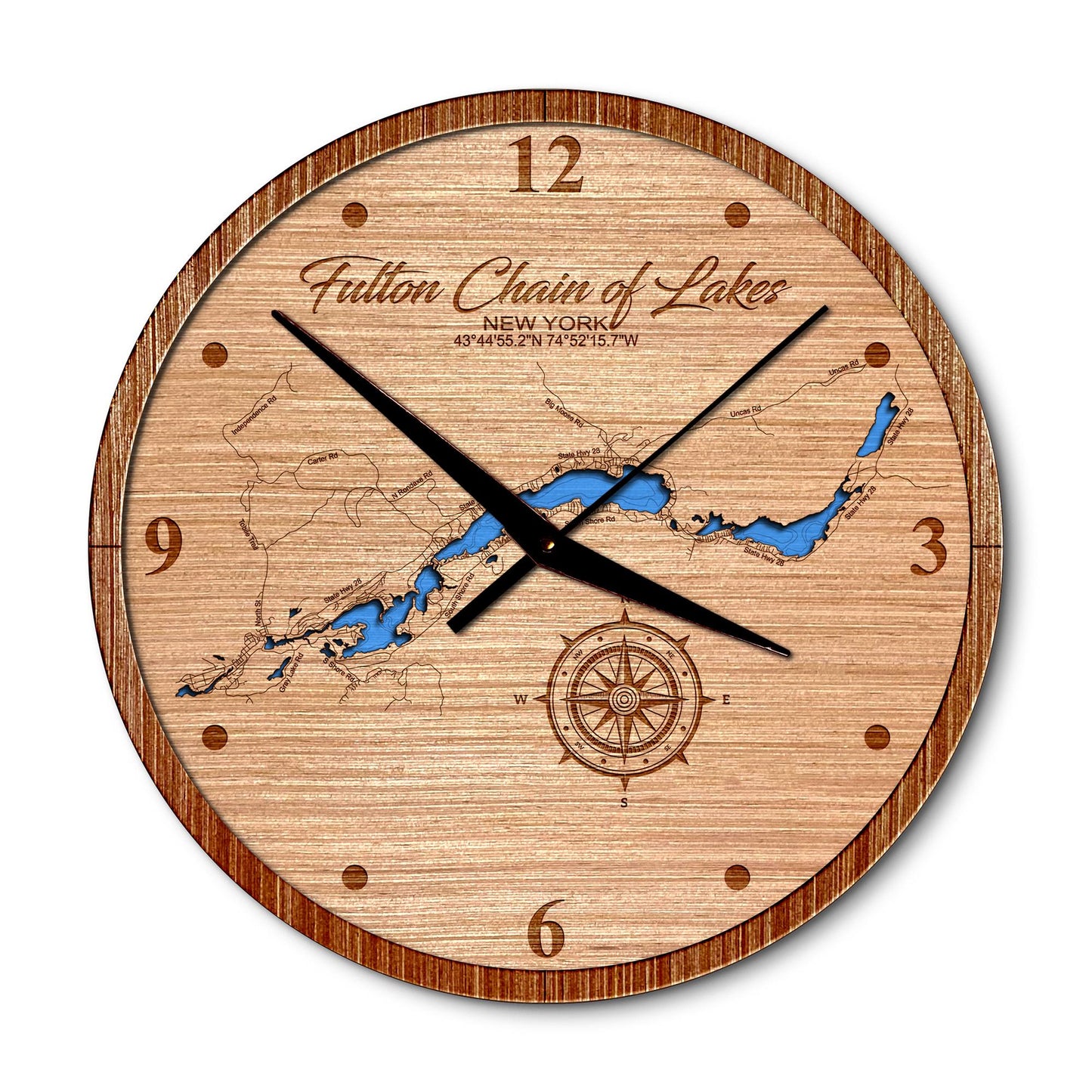 Fulton Chain of Lakes, New York Map Clock - Any Lake, Pond, or Reservoir - Unique Home Decor