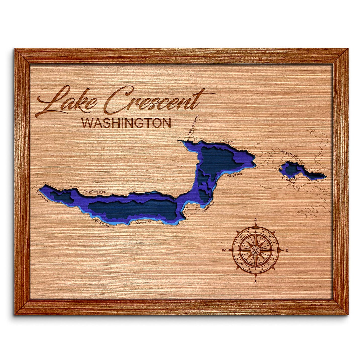 Lake Crescent, Washington State Depth Map - Any Lake, Pond, or Reservoir - Unique Home Decor, Wall Art