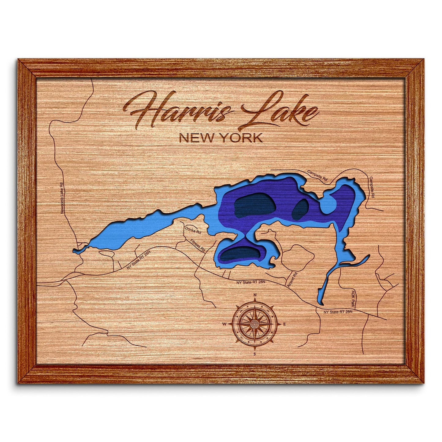 Harris Lake, New York Depth Map - Any Lake, Pond, or Reservoir - Unique Home Decor, Wall Art