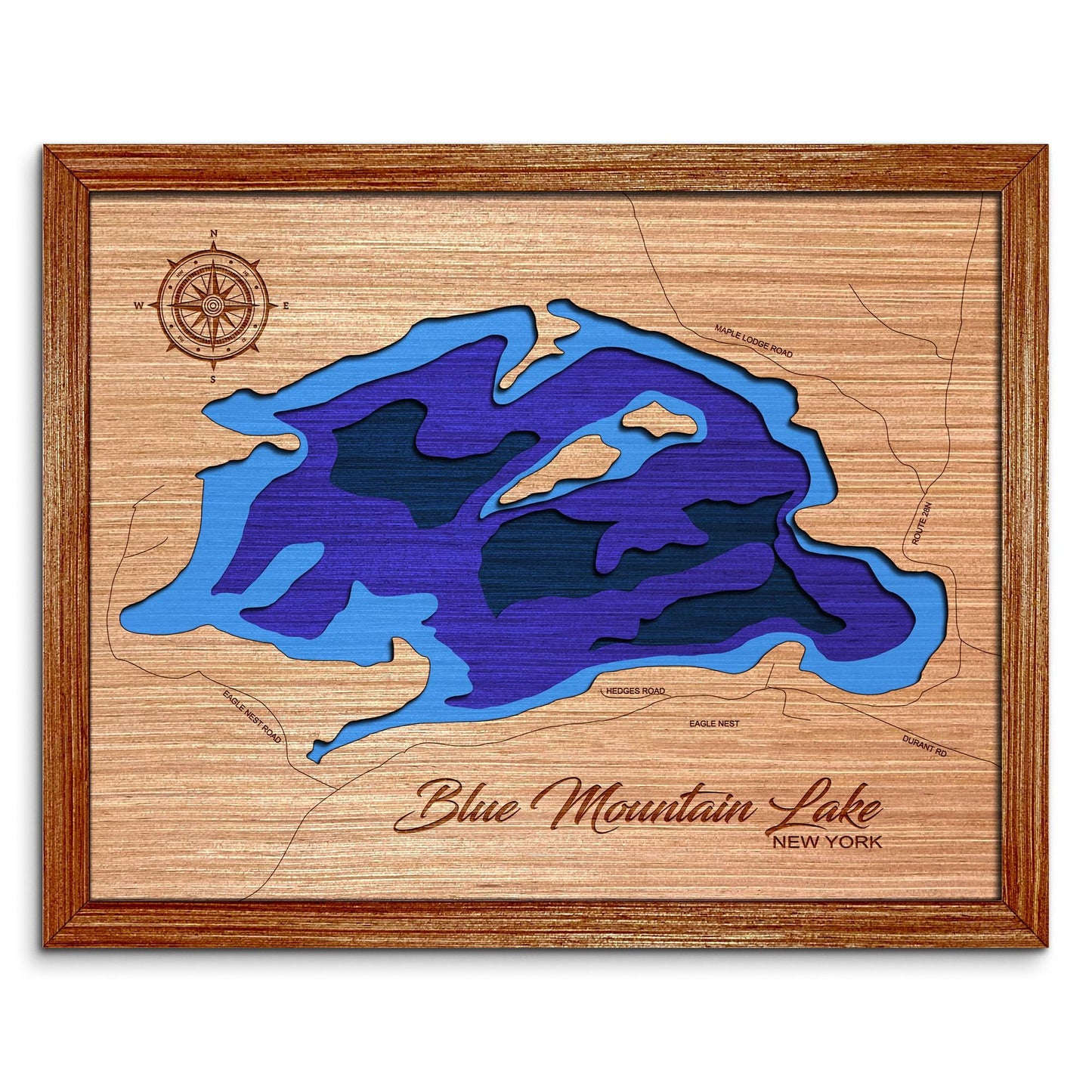 Blue Mountain Lake, New York Depth Map - Any Lake, Pond, or Reservoir - Unique Home Decor, Wall Art