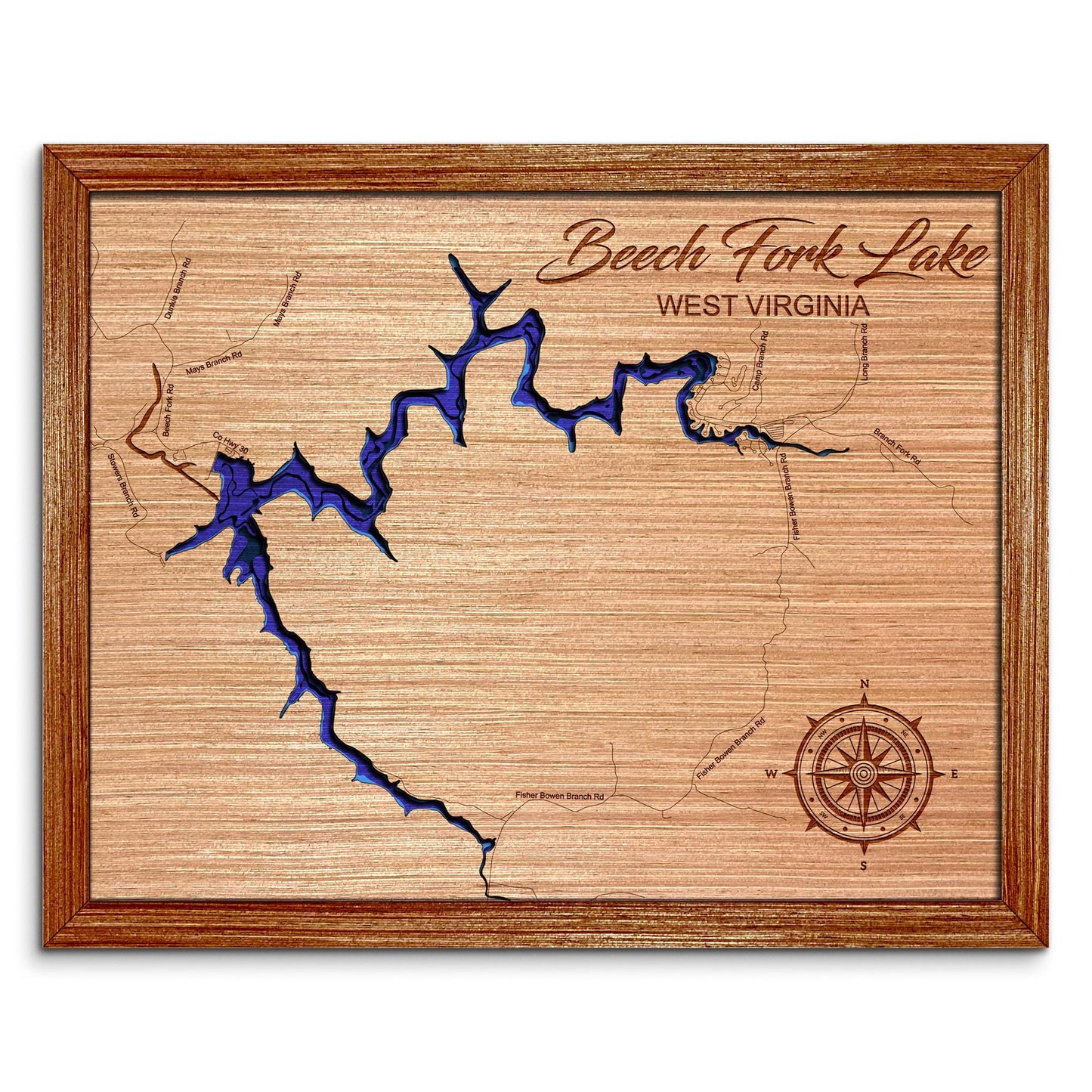 Beech Fork Lake, West Virginia Depth Map - Any Lake, Pond, or Reservoir - Unique Home Decor, Wall Art
