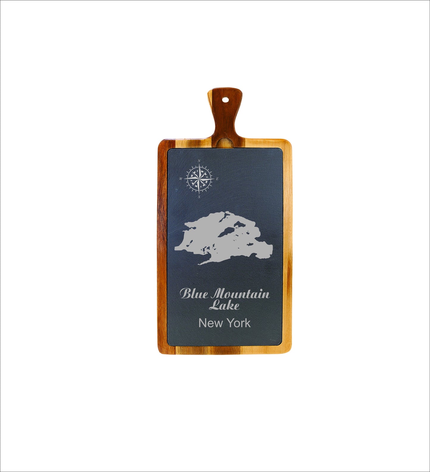 Blue Mountain Lake in New York slate and wood cutting board. Charcuterie board. Can be custom with and lake.