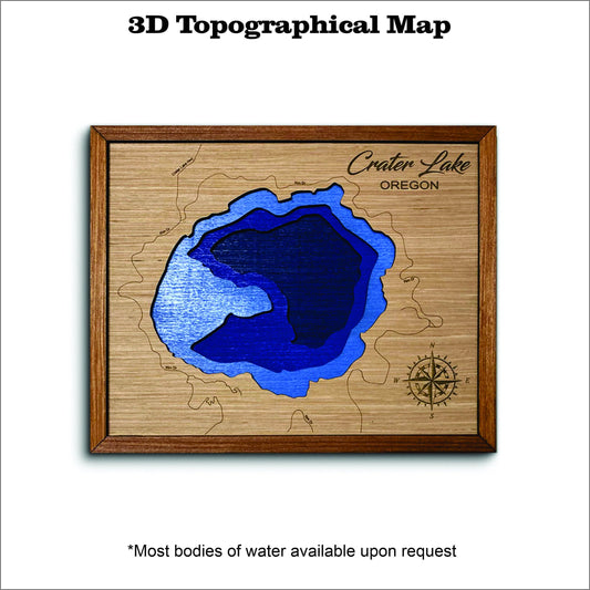 Crater Lake 3D topographical map. lake house decor. custom lake map. wall art. wall decor. lake depth map