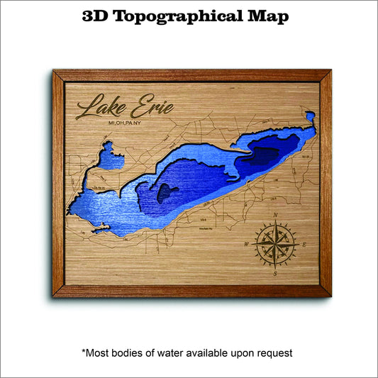 Lake Erie 3D Topographical Map, Custom Lake Map, Lake Art, Wall Décor, Nautical Décor, Lake House Décor, 3D Map