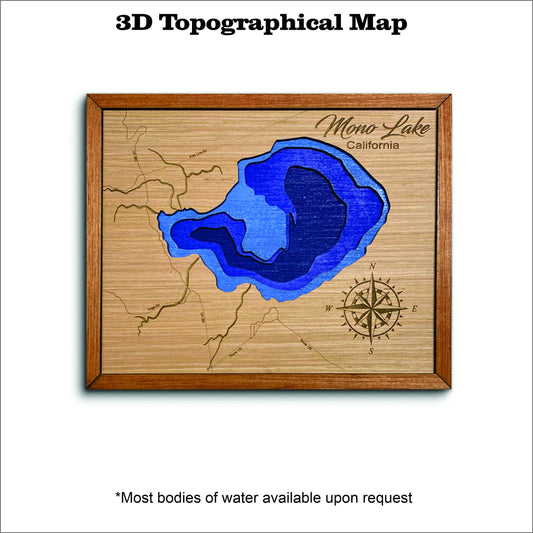 Mono Lake 3D topographical map. custom lake map. nautical decor. wall decor, wall art. lake house decor.
