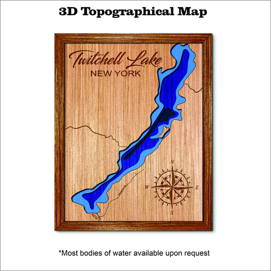 Twitchell Lake in New York 3D Topographical Map. lake house decor. custom lake map. wall art and wall decor
