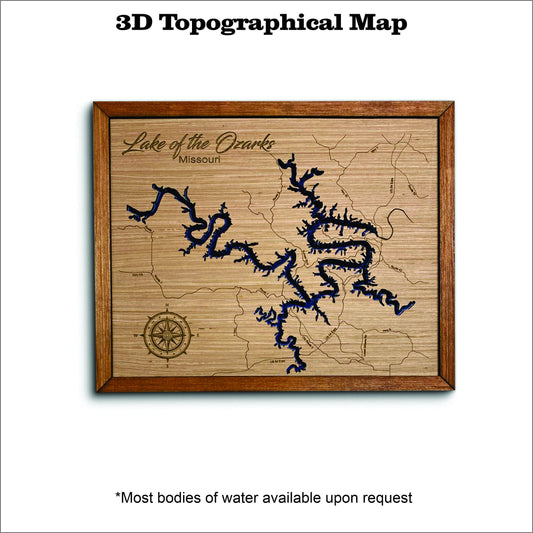 Lake of the Ozarks 3D topographical map, lake map, custom map, lake house decor, nautical decor, custom lake map, 3d map, wall art