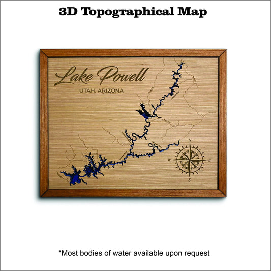 Lake Powell 3D topographical map. lake house decor. custom lake map. handmade decor. nautical decor. lake depth map