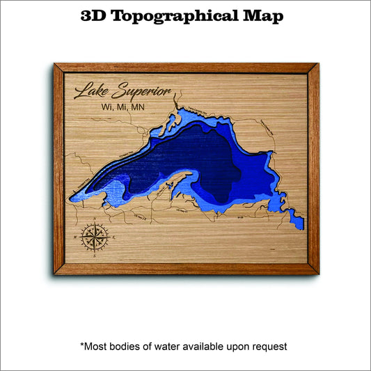 Lake Superior 3D topographical map. lake house decor. custom lake map. nautical decor. wall art. handmade decor