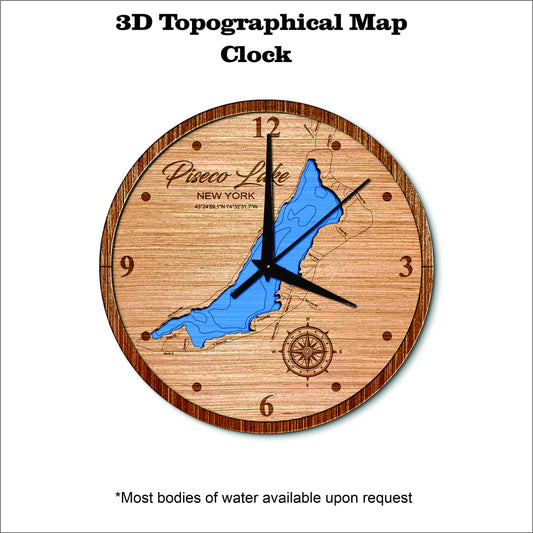 Piseco Lake in New York 3D topographical map clock
