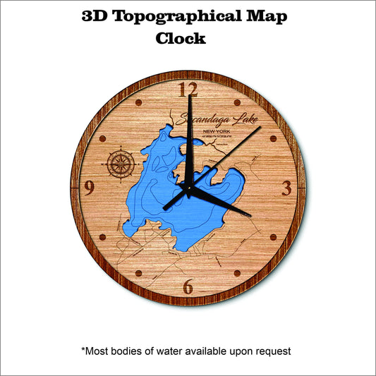 Sacandaga Lake in New York 3D topographical map clock
