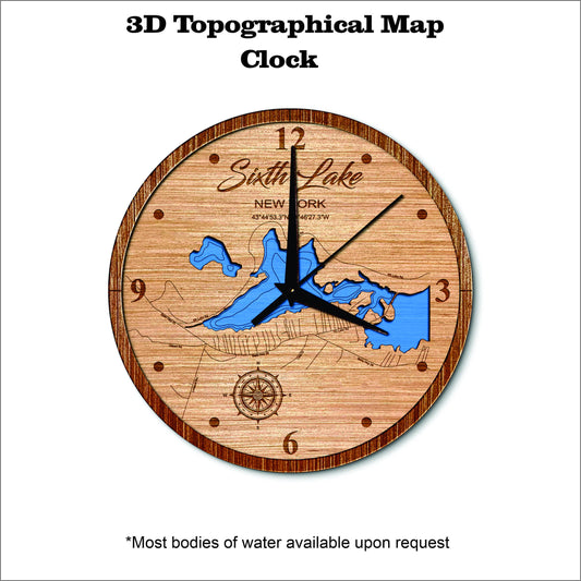Sixth Lake (fulton Chain) in New York 3D topographical map clock