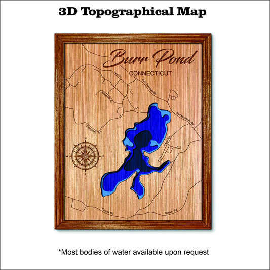 Burr Pond in Connecticut 3D topographical map